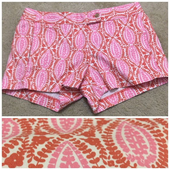 J. Crew Pants - J Crew Stretch Chino Shorts Pink White Red Floral Leave Pattern Vacation Size 2